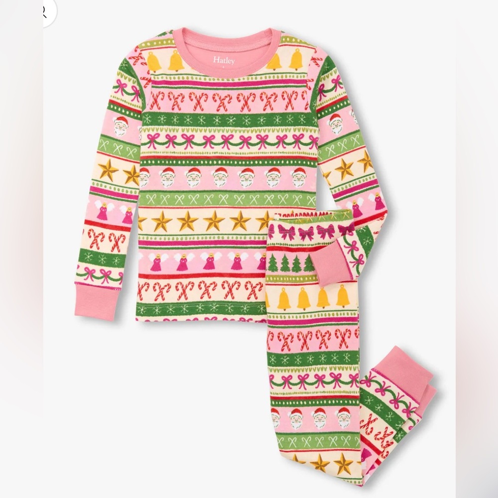 Hatley - Girls Pink Fun Fair Isle Cotton Pajama Set
